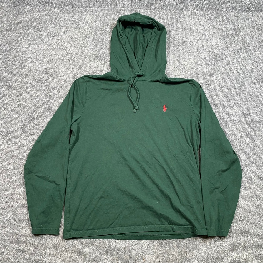 Polo Ralph Lauren Mens Green Long Sleeve Hooded T-Shirt Pony Logo Size M